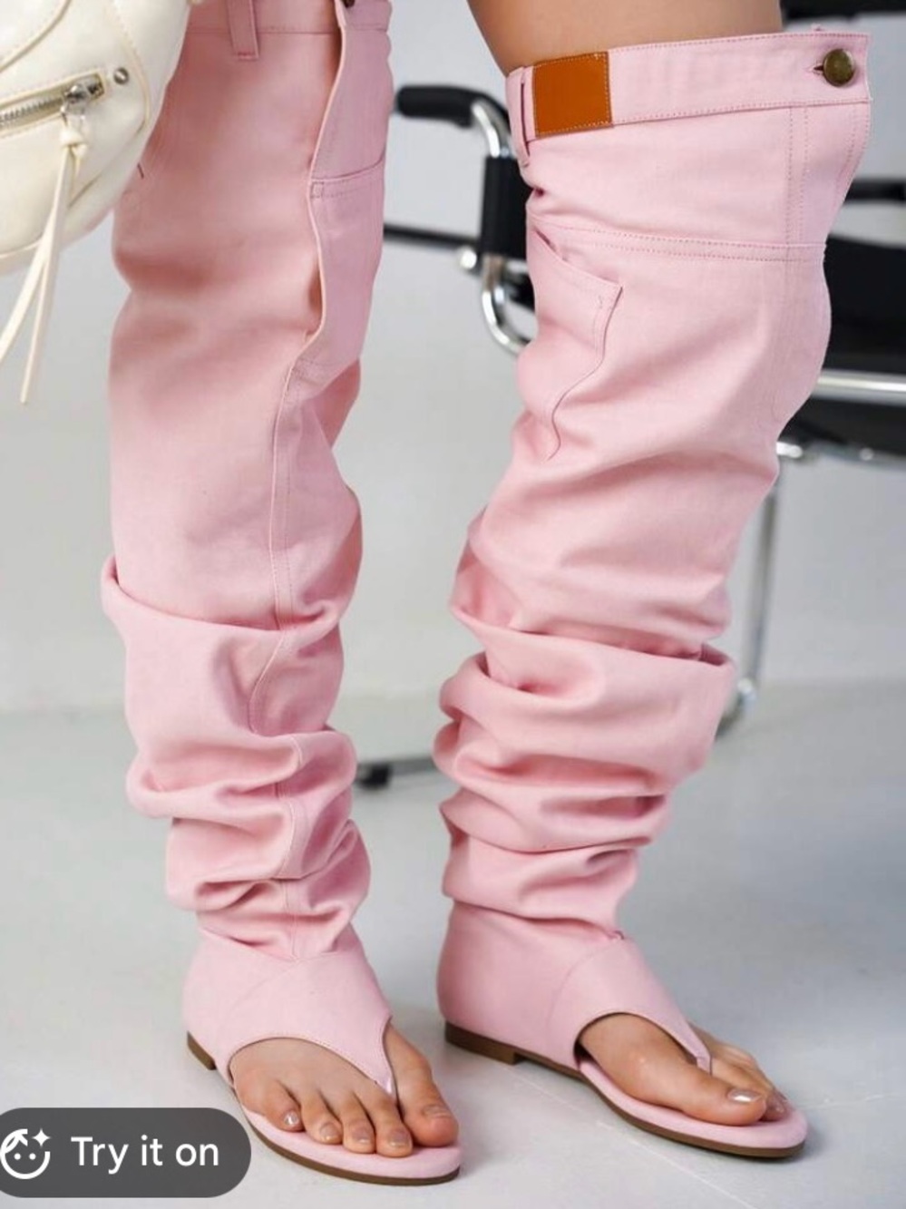 Cape Robbin Malynda Over-The-Knee Denim Jean Thong Sandals